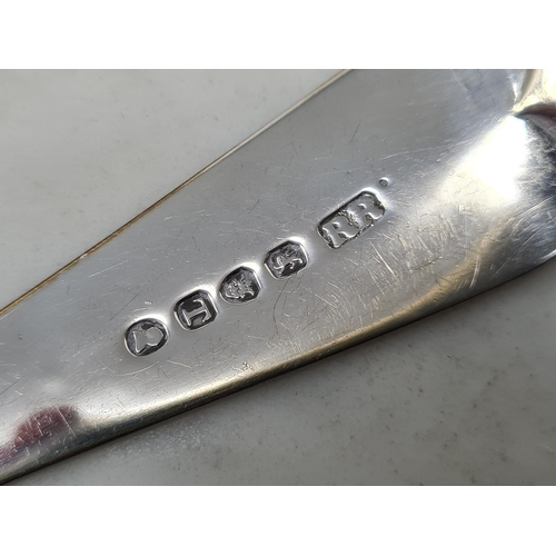 42 - A pair of George III silver Berry Spoons and Sifting Ladle with embossed bowls and engraved stems, L... 