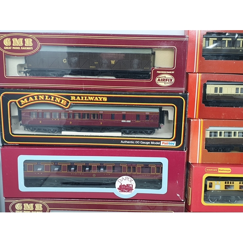 273 - Ten boxed 00 gauge GWR, SR and LMS Coaches including Airfix GMR B Set Brake, GWR Class B Suburban, H... 