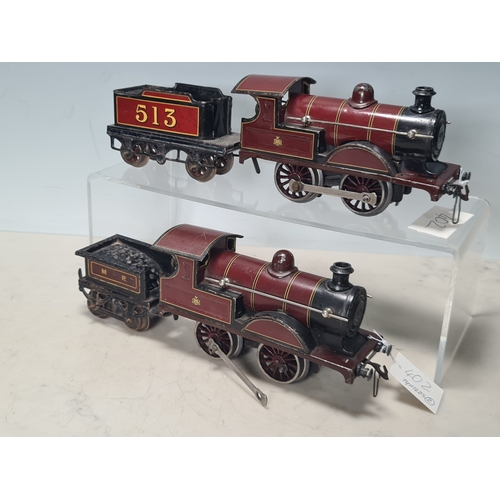 402 - Two Bing 0 gauge clockwork Midland Region maroon livery 0-4-0 Locomotives with associated tenders, o... 