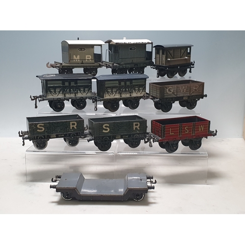 420 - Ten Bing and Carrette 0 gauge Wagons comprising GWR Open Wagon dated 1924, 2x SR Open Wagons 62540, ... 