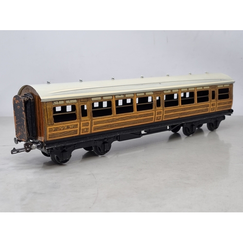 441 - A Bing 0 gauge 1920's  LNER teak 1st class Corridor Coach No.35232, VG, one buffer A/F