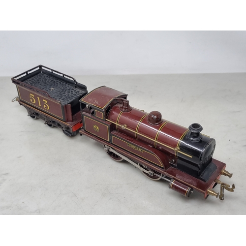 454 - A Bing 0 gauge clockwork LMS Maroon 0-4-0 Locomotive and tender 'Apollo' No.513, VG-Ex