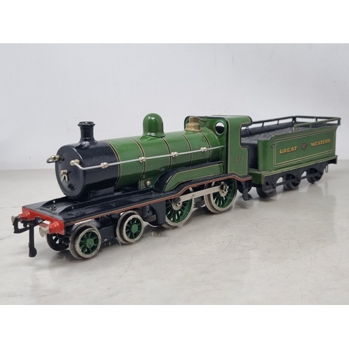 483 - A Bing 0 gauge 3-rail electric Great Western green 4-4-0 Locomotive and tender No.1373, generally VG... 