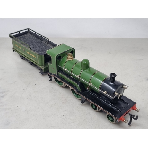 483 - A Bing 0 gauge 3-rail electric Great Western green 4-4-0 Locomotive and tender No.1373, generally VG... 