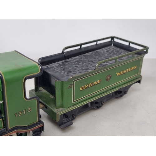 483 - A Bing 0 gauge 3-rail electric Great Western green 4-4-0 Locomotive and tender No.1373, generally VG... 