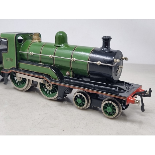 483 - A Bing 0 gauge 3-rail electric Great Western green 4-4-0 Locomotive and tender No.1373, generally VG... 