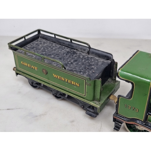 483 - A Bing 0 gauge 3-rail electric Great Western green 4-4-0 Locomotive and tender No.1373, generally VG... 