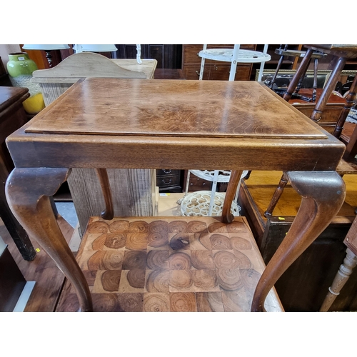 48 - A mahogany Side Table fitted single drawer and raised on turned and tapered supports, A/F, 29