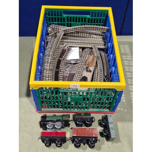214 - A large quantity of over 200 pieces of Hornby Dublo 3-rail Track including Straights, Electric Point... 