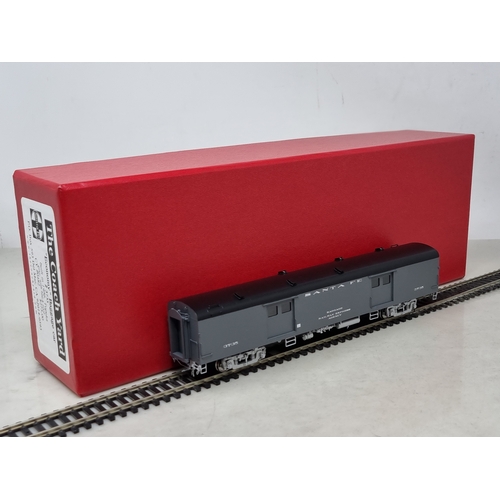 316 - A boxed The Coach Yard brass H0 scale 'Economy' Baggage Car, factory painted in Santa Fe grey livery... 