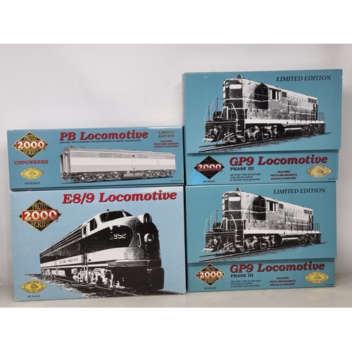 349 - Three boxed Proto 2000 Series H0 scale diesel Locomotives comprising 2x GP9 Phase III Locomotive in ... 