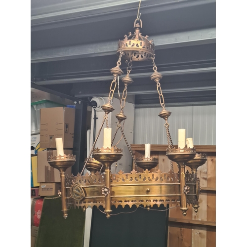 15 - A Gothic style pierced brass Chandelier with six sconces, 22in diam, (R5)