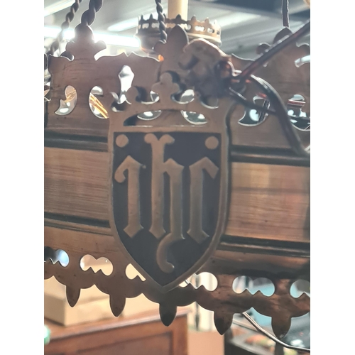 15 - A Gothic style pierced brass Chandelier with six sconces, 22in diam, (R5)