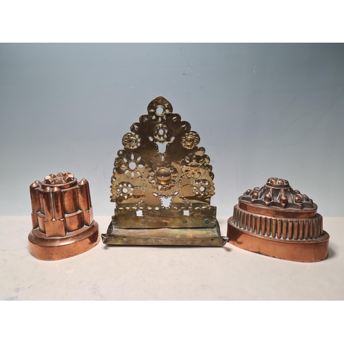 18 - A Benham and Froud copper Jelly Mould with castellated design, 6in H, an oval copper Jelly Mould sta... 