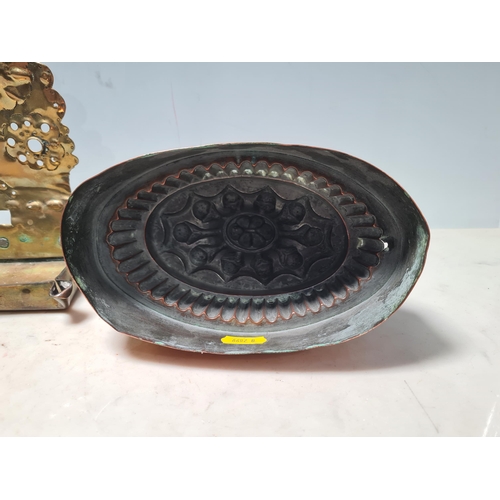 18 - A Benham and Froud copper Jelly Mould with castellated design, 6in H, an oval copper Jelly Mould sta... 