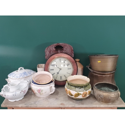 19 - Collection of ceramic pots, a wall clock, stoneware jars etc.