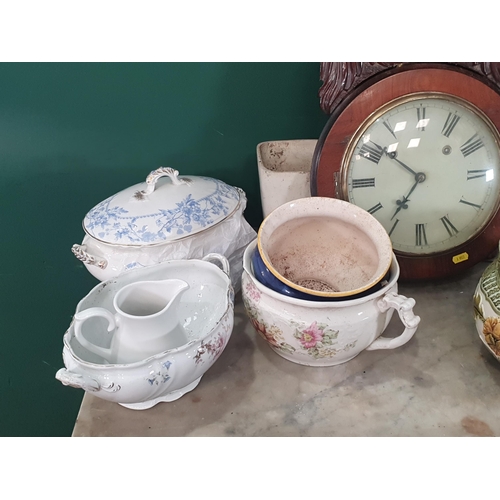 19 - Collection of ceramic pots, a wall clock, stoneware jars etc.