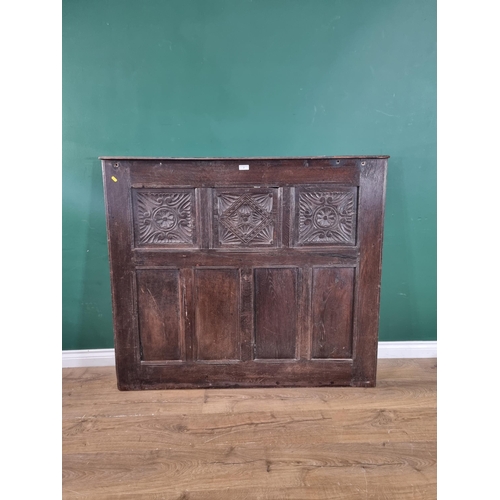 2 - An Oak headboard with three carved panels, (R7).