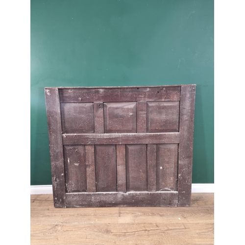 2 - An Oak headboard with three carved panels, (R7).