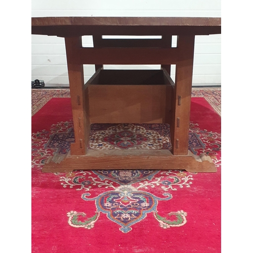 27A - A large circular oak Dining Table with rectangular base having squared supports, 7ft diam, and a set... 