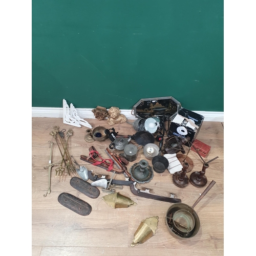 37 - A quantity of items including a pair of 19th Century Wall Pockets, an octagonal pewter Teapot, gilde... 