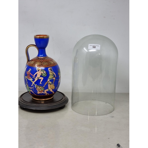 58 - A Facsimile Greek Vase decorated the battle of the Greeks and the Amazons on a blue ground, 8in, und... 
