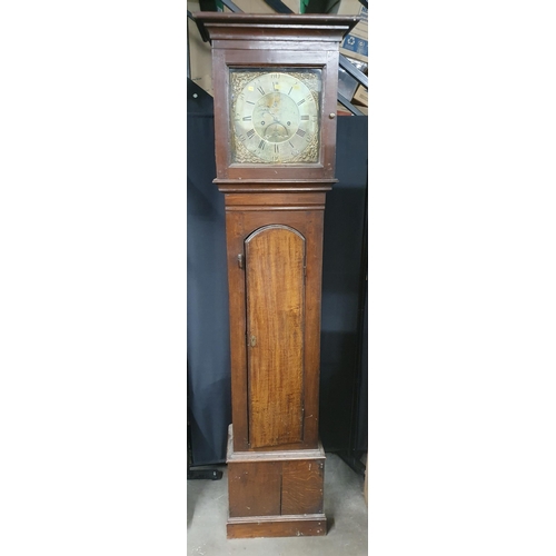 An antique oak Longcase Clock with engraved square brass dial inscribed ...