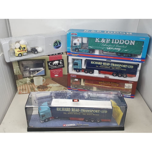 600 - Six Corgi and other diecast Lorries including Cafe Connections Diorama