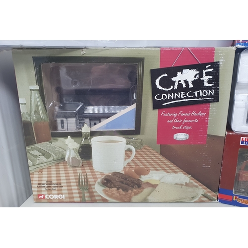 600 - Six Corgi and other diecast Lorries including Cafe Connections Diorama