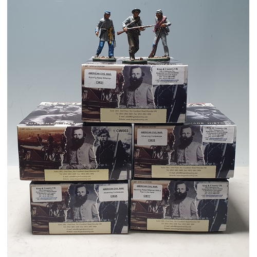 626 - Five boxed King & Country American Civil War Military Figures comprising CW17 Marching Rebel Riflema... 