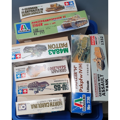 631 - Seven boxed 1:35 scale Tank and Armoured Vehicle plastic Kits comprising Academy Sturmgeschutz IV, I... 