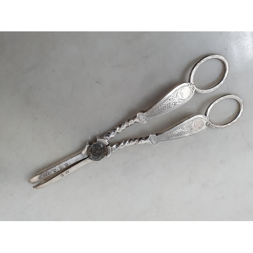 A pair of Victorian silver Grape Scissors with engraved stems ...