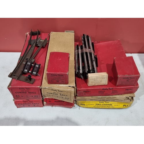 A box of boxed Hornby 0 gauge clockwork Track including two pairs of ...