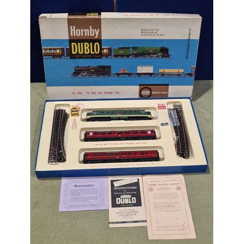 111 - A boxed Hornby Dublo 2034 'Royal Scot' Deltic Passenger Set, M, has been lightly run. Box base with ... 