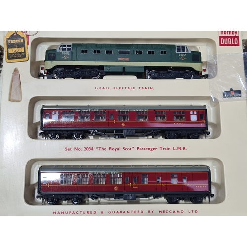 111 - A boxed Hornby Dublo 2034 'Royal Scot' Deltic Passenger Set, M, has been lightly run. Box base with ... 