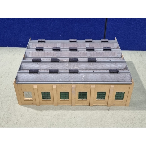 162 - A Hornby Dublo 5005 Engine Shed with 5006 Extension, constructed with boxes (three vents missing), a... 