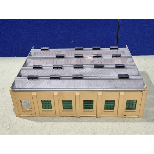 162 - A Hornby Dublo 5005 Engine Shed with 5006 Extension, constructed with boxes (three vents missing), a... 