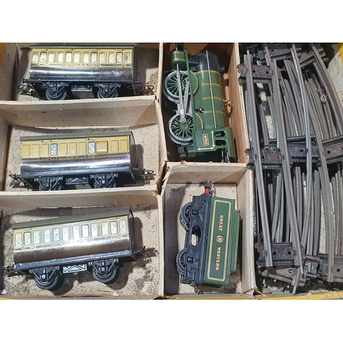 355 - A part boxed Hornby 0 gauge clockwork GWR No.1 Special Passenger Set with 0-4-0 Locomotive and tende... 