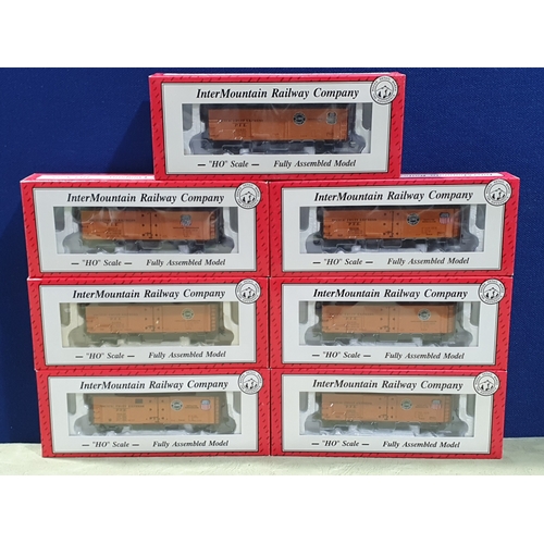 369 - Seven boxed InterMountain Railway Company H0 scale Freight Cars including 6x Premium Line Refrigerat... 
