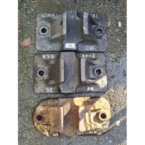 399 - Three GWR cast iron Sleeper/Track Chairs