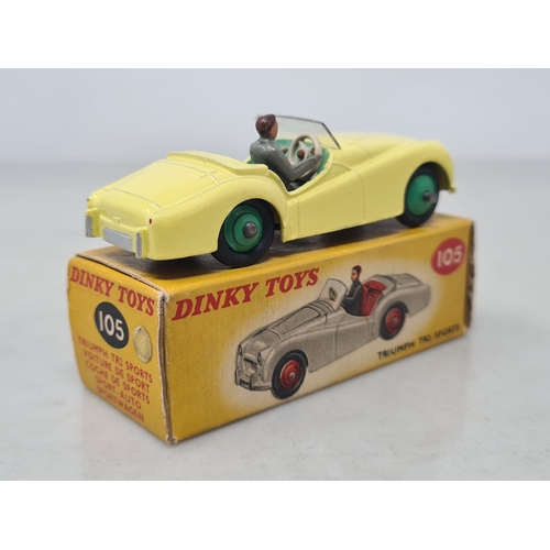 420 - A boxed Dinky Toys No.105 lemon yellow Triumph TR2 Sports, M, box Ex plus