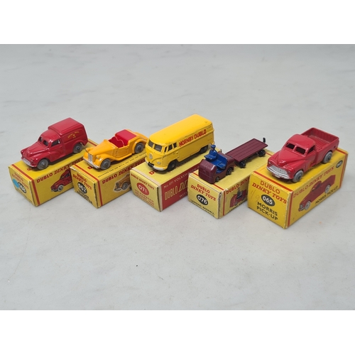 85 - Five boxed Dublo Dinky Toys comprising 076 Lansing Bagnall Tractor and Trailer, 071 Volkswagen Deliv... 