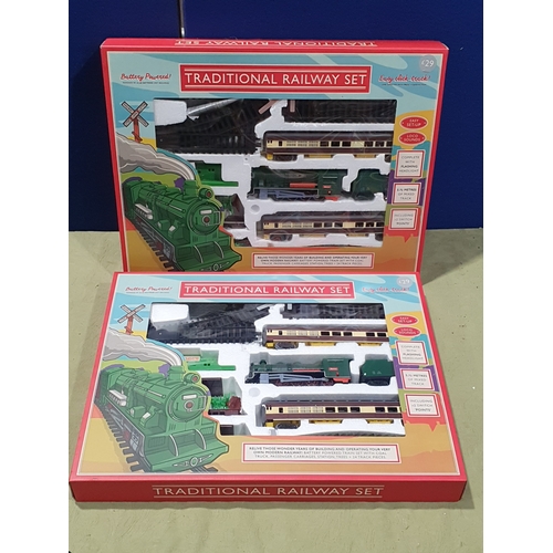 526 - Two boxed Traditional Railway Sets battery operated Train Sets with Locomotive, Rolling Stock and Tr... 