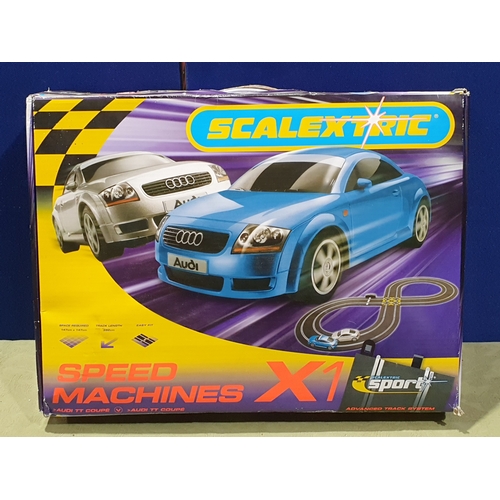 527 - A boxed Scalextric Speed Machines Audi TT Set, appears complete in good condition