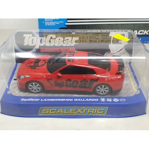 529 - A boxed Scalextric Top Gear Lamborghini Gallardo, a boxed Top Gear Nissan GT-R, a boxed Honda Racing... 