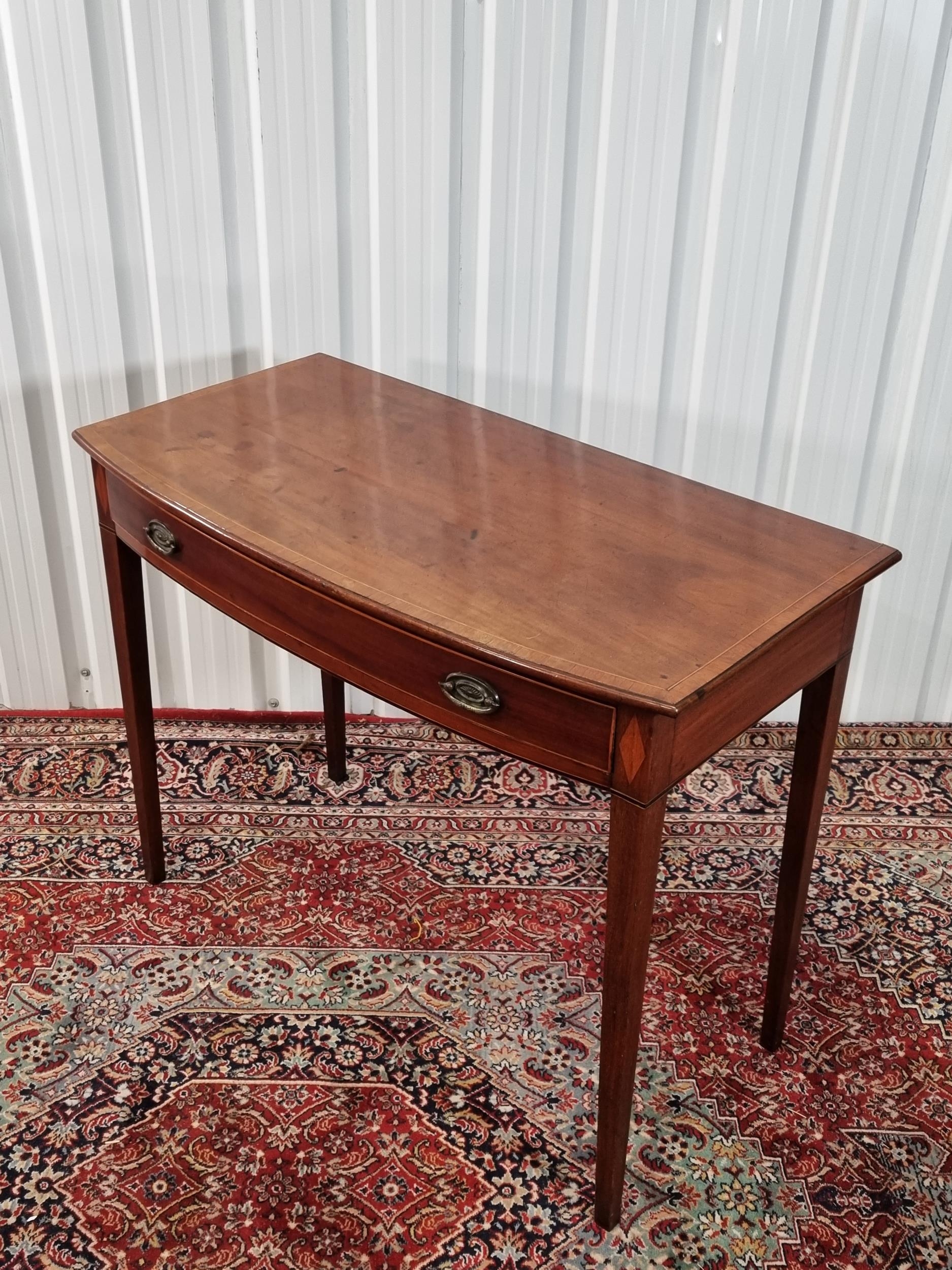 A mahogany Bow front Side Table, with satinwood stringing, single ...
