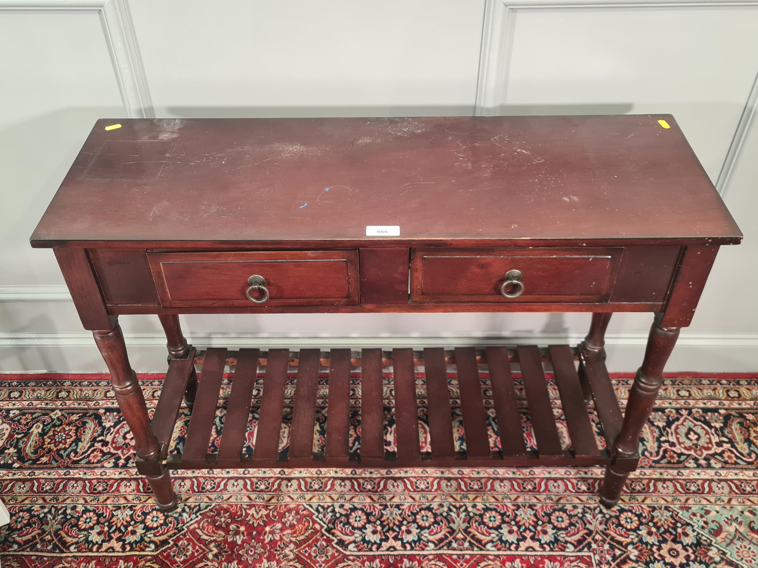 A reproduction Hall Table fitted two drawers, 3ft 2in W and a white ...