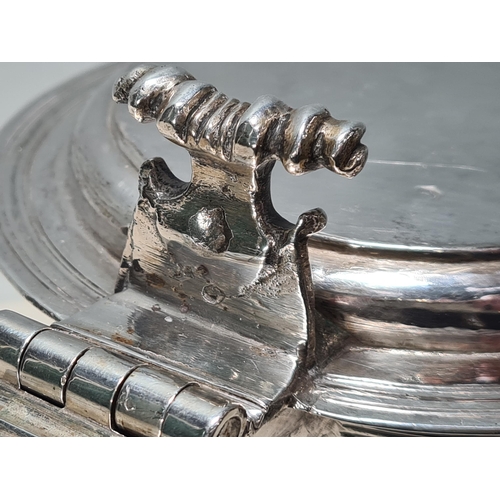 101 - A Charles II silver lidded Tankard with scroll thumb piece, flat section lid, engraved large armoria... 