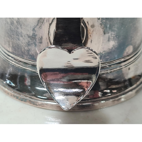 109 - A George III silver straight sided lidded Tankard with scroll thumb piece, domed id, engraved initia... 