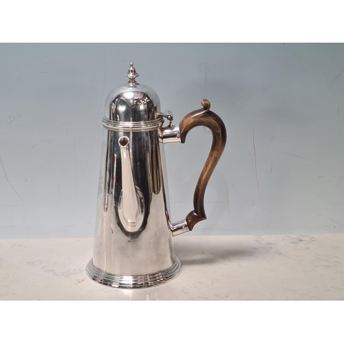 110 - A George II side handled silver Coffee Pot of straight tapering form having domed lid with acorn fin... 
